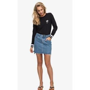 Roxy Frayed hem micro mini denim Jean skirt M